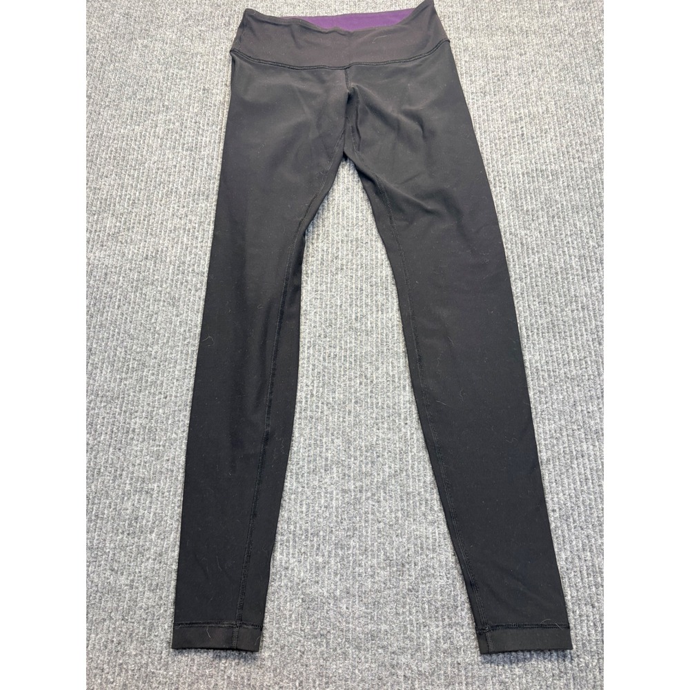 Lululemon Wunder Under Black Purple Waistband Yoga Leggings Size 6 Inseam 30.5